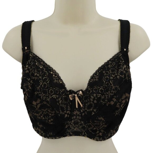 Fantasie 32HH Gold Black Floral Flower Lace Bra Underwired Bow Style FL2411BLK - Picture 1 of 14